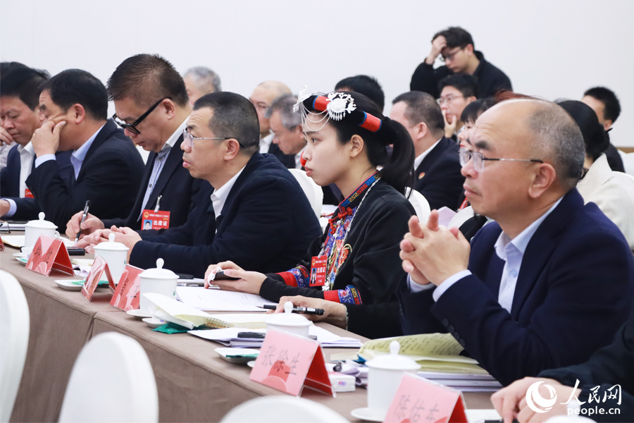 宁德代表团代表认真听取建议。人民网记者 刘卿摄
